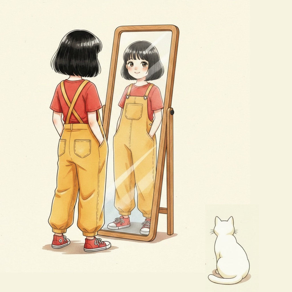 Ava's Wonderfully Made book cover, Ava standing in front of a mirror with her cat Sox nearby