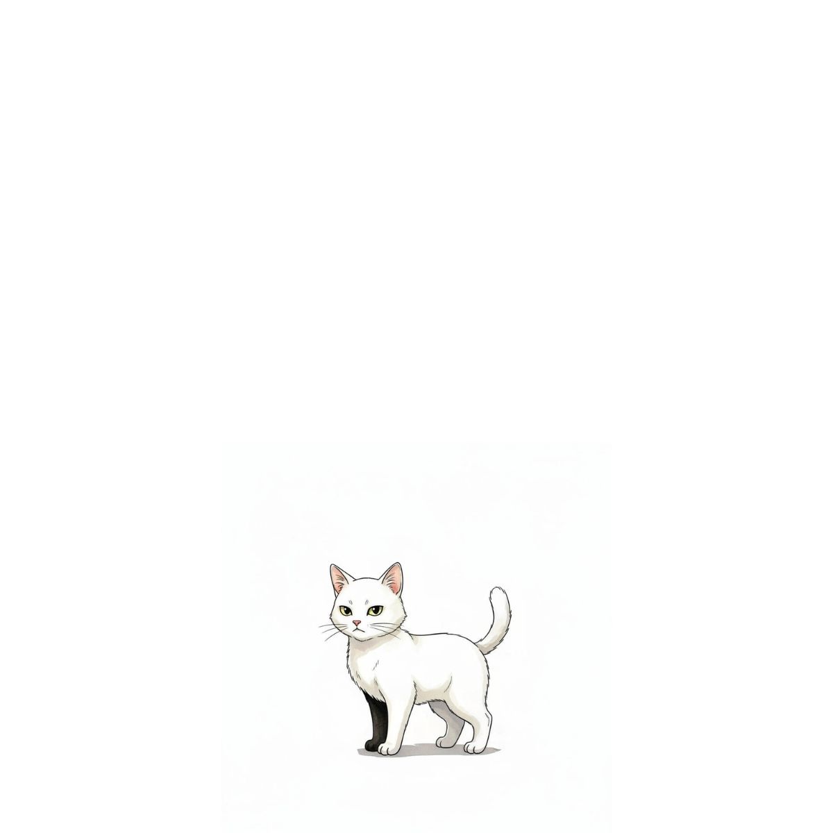 Portrait of Sox, a white cat with one black front paw