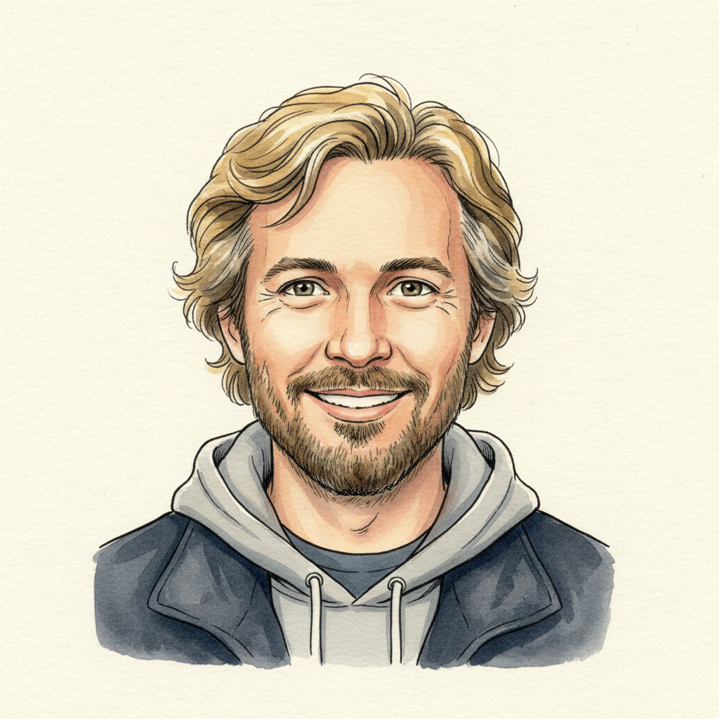 An illustrated portrait of Robert Beugelink, the writer behind Ava's Christian Adventures